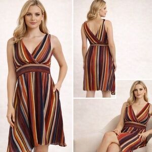 Lulus Multicolor Striped V-Neck Midi Dress Size L Sleeveless Flowy